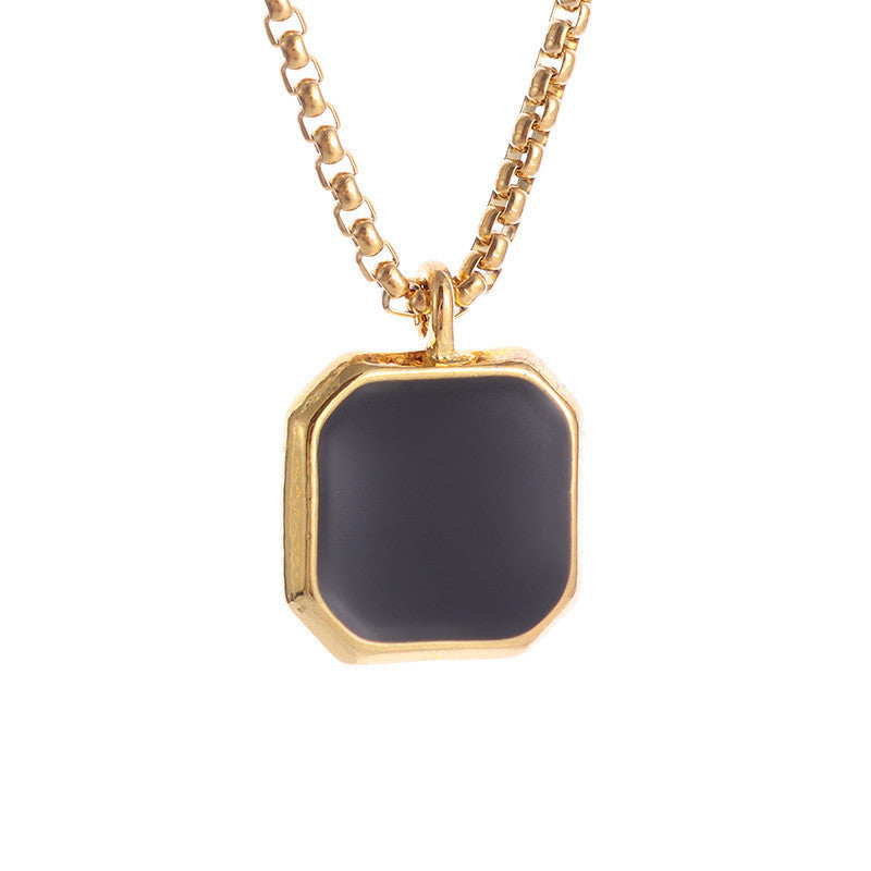 Gold Square Pendant Stainless Steel Necklace