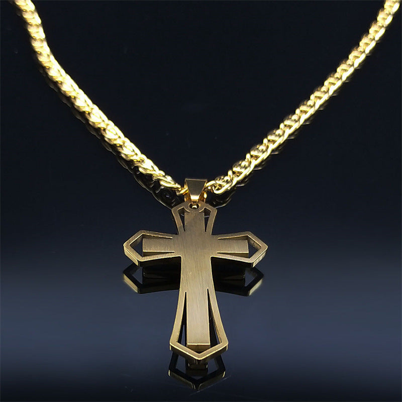 Crystal Pendant Men's Chain Necklace Gold Stainless Steel