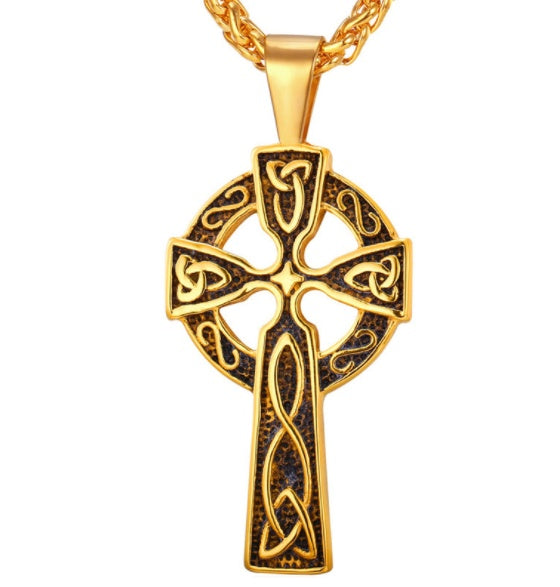 U7 Gold Color Stainless Steel Triquetra Viking Triple Horn Of Odin Jewelry Fashion Cross Irish Knot Men Necklace & Pendant P754