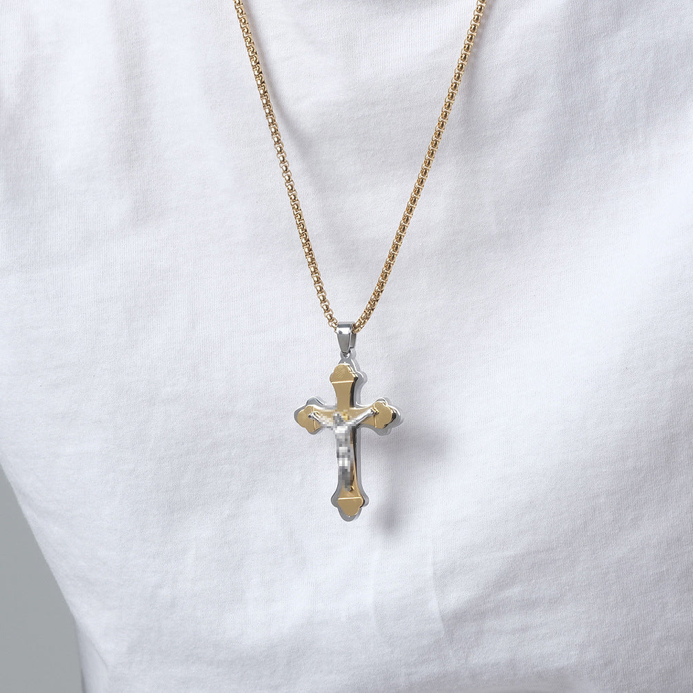 Stainless Steel Three-layer Cross Pendant Titanium Steel Cross Necklace