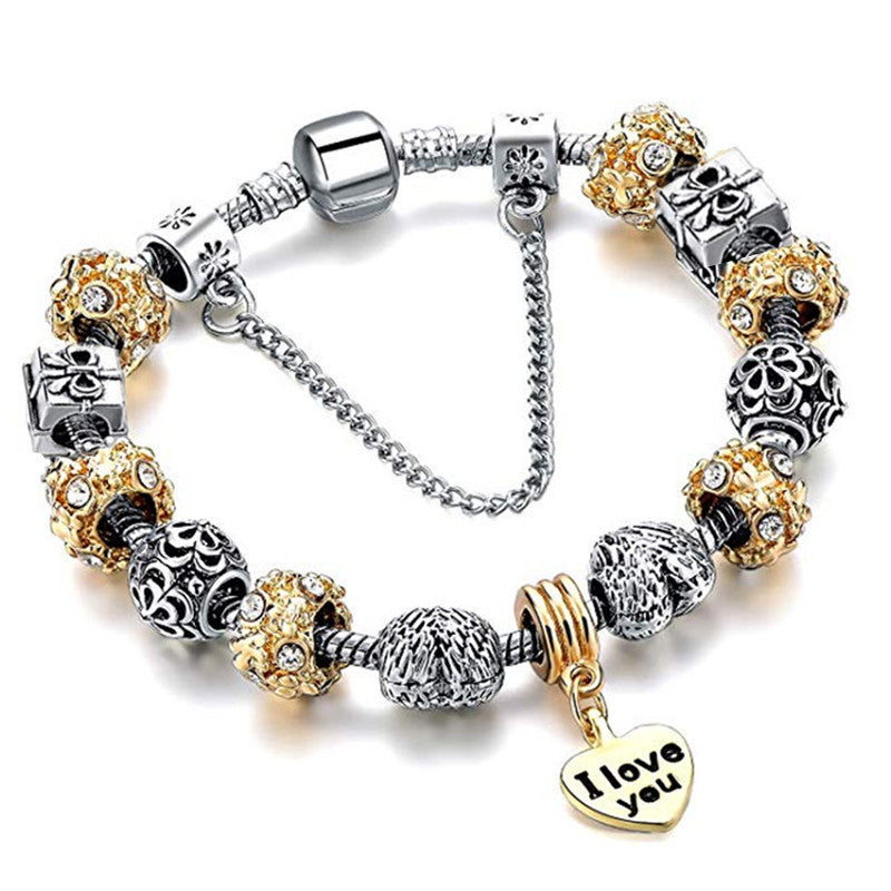 Gold Snake Chain Crystal Heart Bracelet