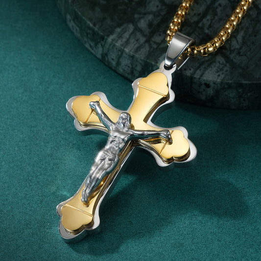Stainless Steel Three-layer Cross Pendant Titanium Steel Cross Necklace
