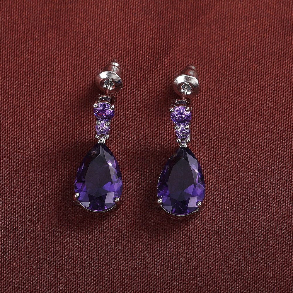 Women's Water Drop Zircon Copper Stud Earrings Fashion Jewelry