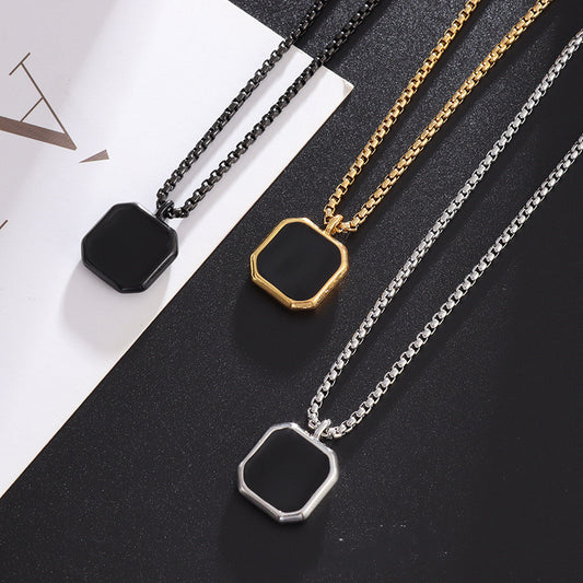 Gold Square Pendant Stainless Steel Necklace