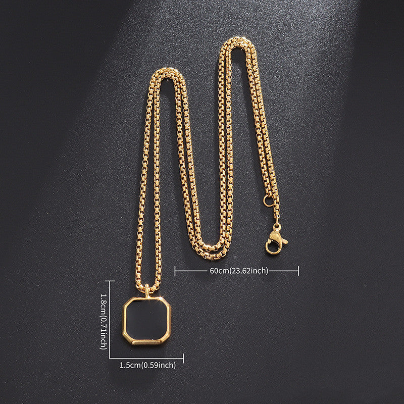 Gold Square Pendant Stainless Steel Necklace