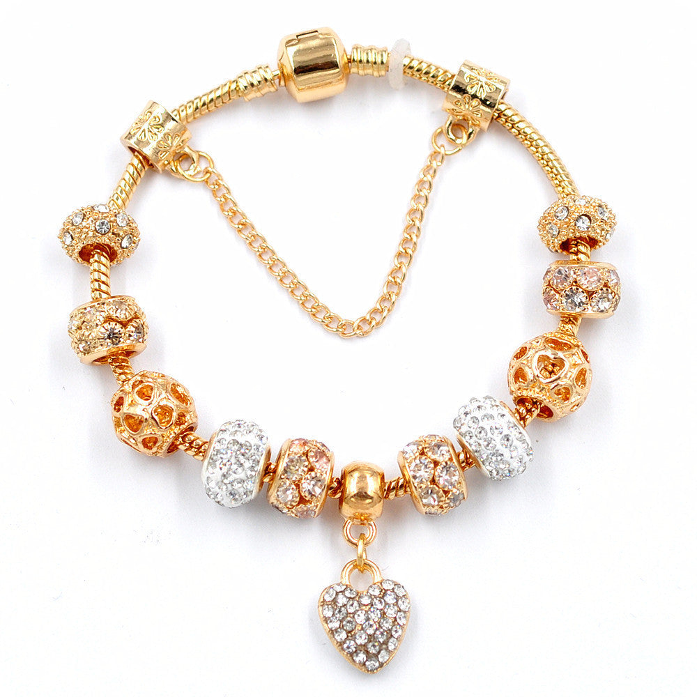 Gold Snake Chain Crystal Heart Bracelet