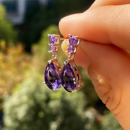 Women's Water Drop Zircon Copper Stud Earrings Fashion Jewelry