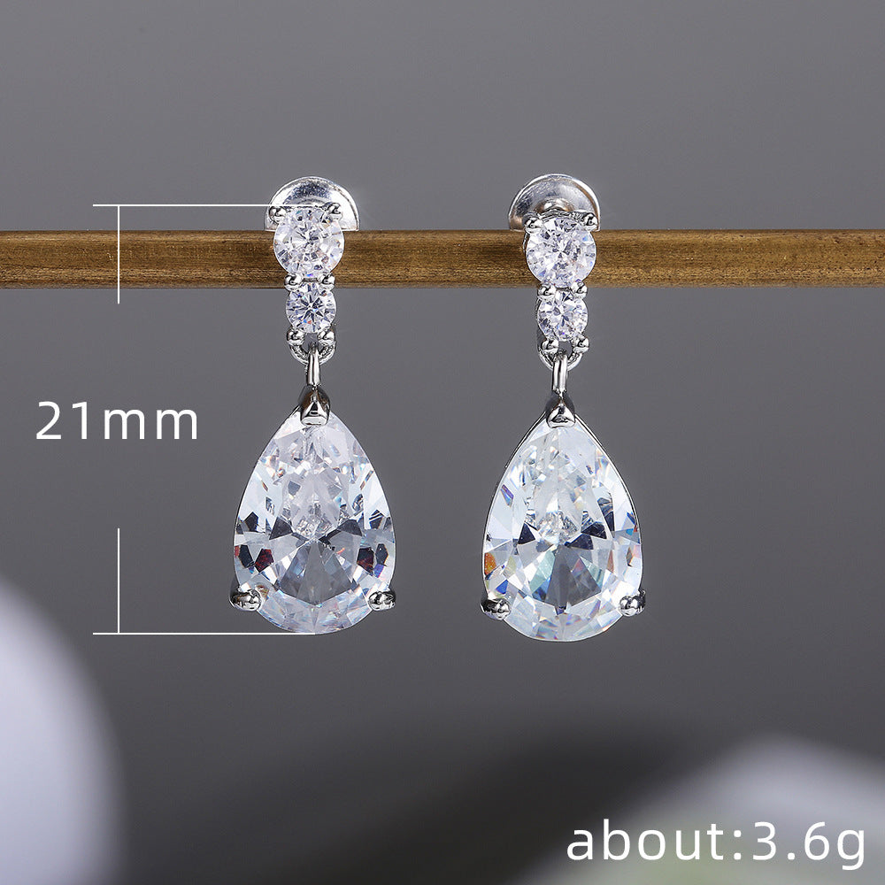 Women's Water Drop Zircon Copper Stud Earrings Fashion Jewelry