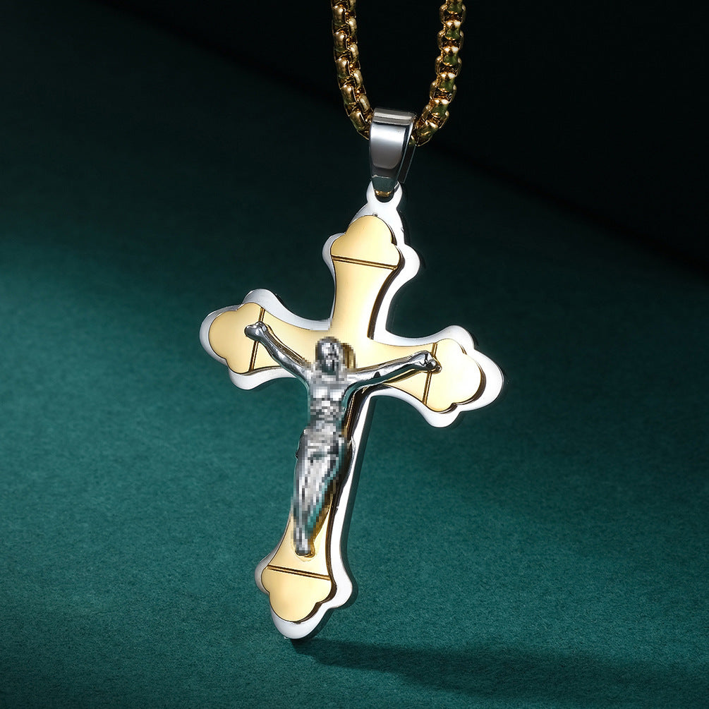 Stainless Steel Three-layer Cross Pendant Titanium Steel Cross Necklace