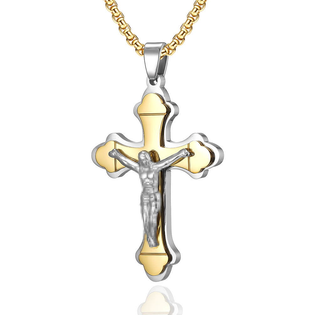 Stainless Steel Three-layer Cross Pendant Titanium Steel Cross Necklace
